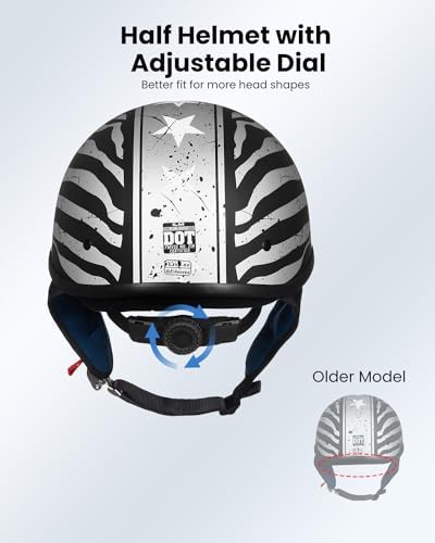 ILM Half Helmet Motorcycle Open Face Sun Visor Quick Release Buckle DOT Approved Cycling Motocross Suits Men Women 205V (M, Matt Black)