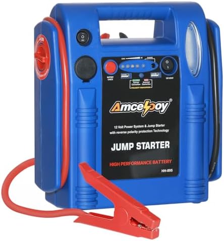 2000 Peak Amp Car Battery Jump Starter, 12V Booster for Up to 8.0L Gas & 8.0L Diesel Engines, Portable Jump Box with LED Light, USB & DC Ports