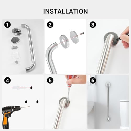 16 Inch Grab Bars for Bathtubs and Showers Brushed Nickel | Safety Shower Grab Bars for Seniors Elderly Handicapped