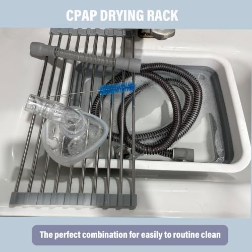 Drying Rack CPAP Cleaning Kit with Collapsible Wash Basin, CPAP Hose & Mask Cleaner Set,CPAP Storage Bag with Drying Rack（Grey）
