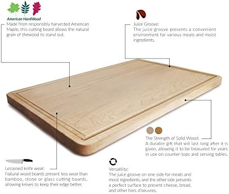 Casual Home Delice Rectangle Juice Drip Groove Cutting Board 15.5" Wx11 Dx0.75 H, Maple