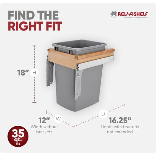 Rev-A-Shelf Top Mount Double Pullout Under Cabinet 35 Quart Kitchen Trash Cans, 150 Pound Rated Full-Extension Slides, 4WCTM-18DM2-419-FL