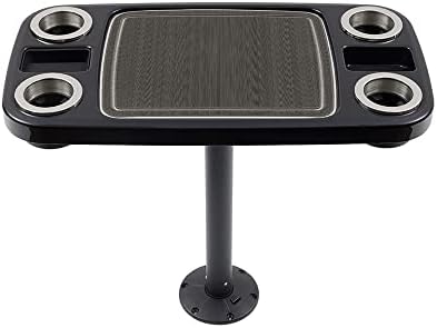 Manufacturers' Select ITC Boat Table Set - 18"x34" Removable Pontoon Boat Table with Center Non-Slip Mat, Pedestal Leg, 4 Drink Holders