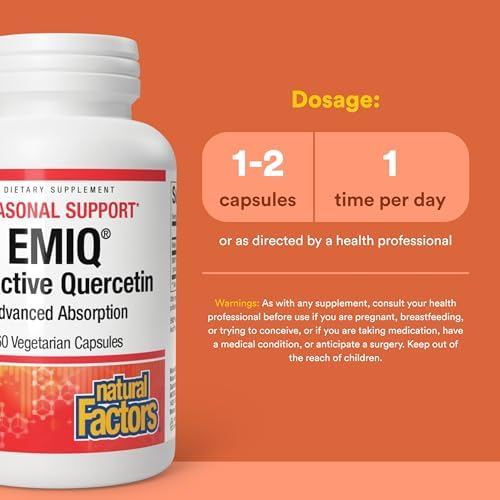Natural Factors Bioactive Quercetin EMIQ - Immunity Support Supplement with Vitamin C - Quercetin for Upper Respiratory & Heart Health - 60