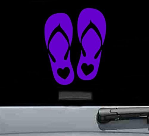 JS Artworks Flip Flops with Heart Vinyl Decal Sticker (Purple)