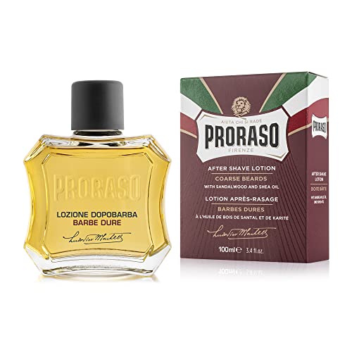 Proraso After Shave Lotion - Sandalwood Oil & Shea Butter - Moisturizing & Nourishing After Shave Splash for Coarse Beards or Hard - Premium Italian