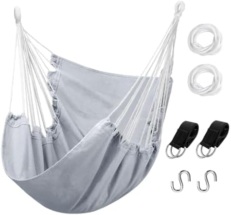 Hommtina Hammock Chair Hanging Rope Swing, Max 300 Lbs Hanging Chair with Pocket & Durability Perfect for Outdoor, Home, Bedroom, Patio