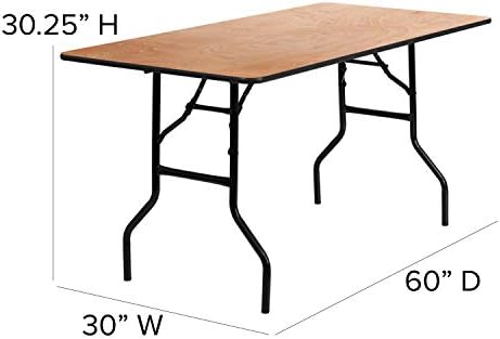 Flash Furniture 5 ft Folding Clear Coat Rectangular Banquet Table, Clear | Wood, Durable Construction, Commercial Use
