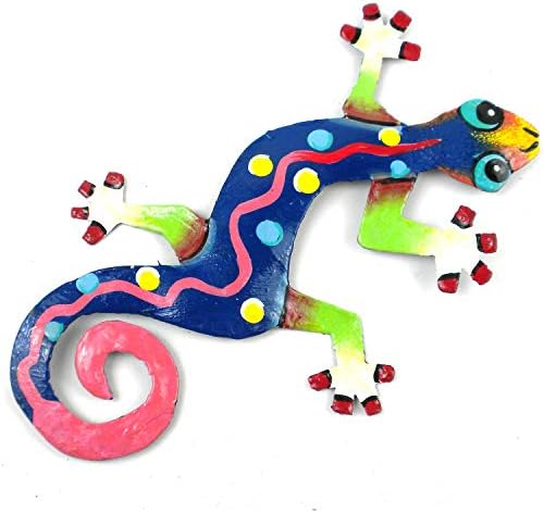 Global Crafts 8" Painted Gecko Recycled Haitian Metal Wall Art Blue Green, Florida