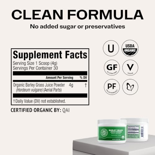 Vimergy Barley Grass Juice Powder, Organic Superfood, 250g, 63 Servings | Clean Nutrient-Dense Superfood*, Powerful Antioxidants for Cardiovascular Health*, Vegan, Gluten-Free