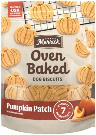 Merrick Oven Baked Dog Treats, Natural and Crunchy Bag of Treats, Pumpkin Patch with Real Pumpkin Snack