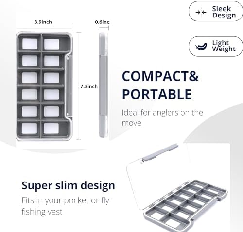 Maxcatch Super Slim Magnetic Back Waterproof Fly Fishing Box: 6, 12, or 18 Compartments(HB96B (8 Compartments))