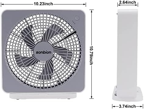 Small Box Fan, 10 inch Window Fan with 3 Speeds Strong Airflow, DC Adapter Square Table Fan for Office Bedroom Living Room Apartment