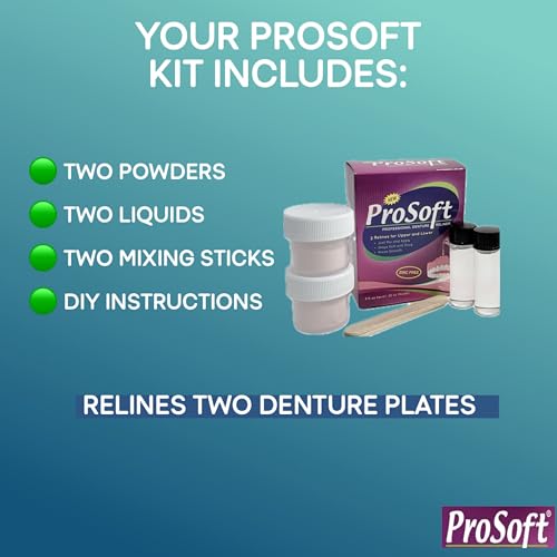 ProSoft Denture Reliner-Relines 2 Denture Plates | Custom-fit denture reline kit cushion for loose or irritating dentures