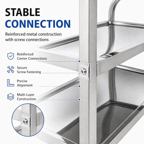Metal 3 Tier Utility Cart Kitchen Trolley Catering Storage Cart with Universal Wheels Easy to Assemble& Move for Kitchen Restaurant Hotel Cafe Home