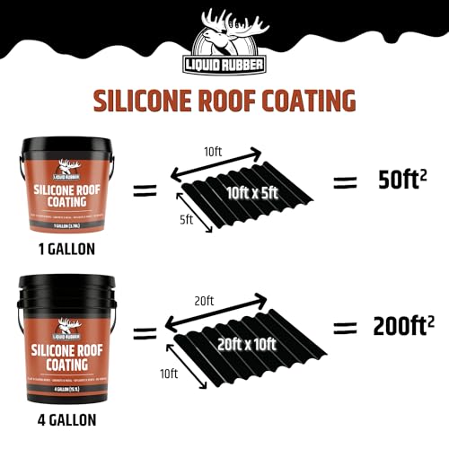 Liquid Rubber Silicone Roof Coating UV-Reflective Coating, White, 4 Gallon | Solar Reflective, One-Coat Sealant for Flat, Low-Slope, Metal, Concrete, EPDM and TPO Roofs. No Primer Needed Except EPDM/TPO