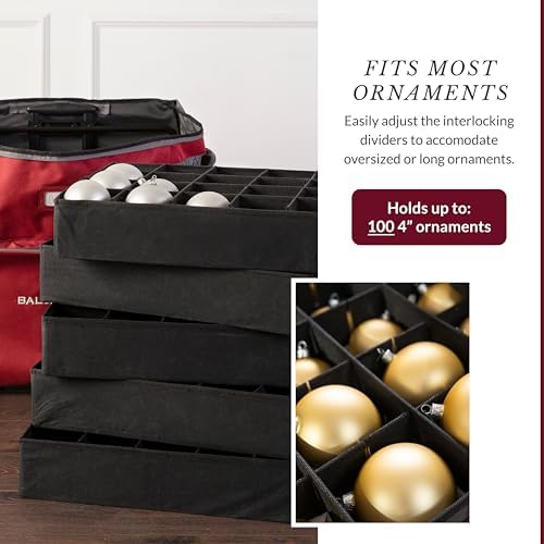Balsam Hill Deluxe Rolling Ornament Chest - 120pc Christmas Decoration Storage with Dividers & Trays