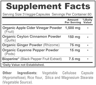 Apple Cider Vinegar Complex, Vegans, 1500mg, 180 Veg Caps - 60 Servings