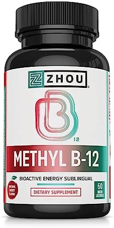 Zhou Methyl B12 - Vitamin B12 5000 mcg, Vegan Friendly - 60 Micro Lozenges | Methyl B-12 Supplement for Women & Men