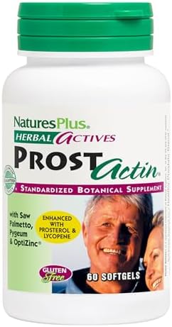 NaturesPlus Herbal Actives ProstActin - 200 iu Vitamin E, 60 Softgels - Healthy Gland Support, with Saw Palmetto