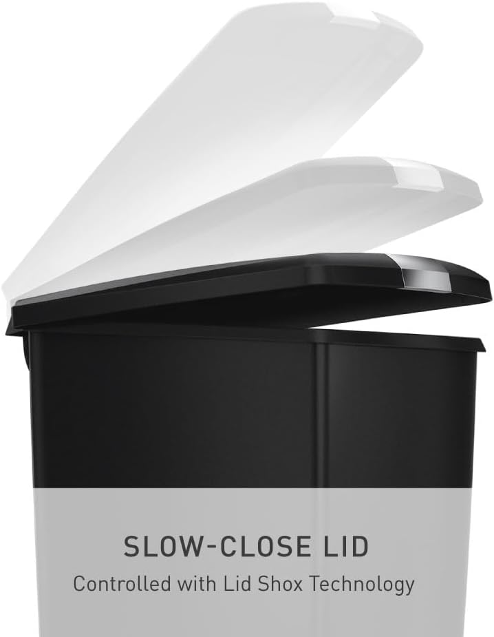 simplehuman 40 Liter / 10.6 Gallon Slim Kitchen Step Trash Can With Secure Slide Lock, Black Plastic