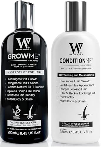 Hair Growth Shampoo & Conditioner by Watermans UK Biotin, Argan Oil, Allantoin, Rosemary, Niacinamide, Lupin. Male & Female Hair Loss Products
