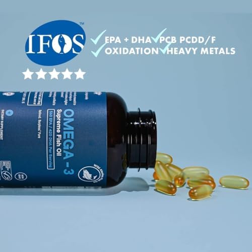 Omega-3 Supreme 1400 mg Wild Alaskan Fish Oil | Enteric Coated, Burpless | MSC Certified High EPA DHA, Improved Absorption & Heavy Metal Tested (3 Mo Supply,180 Softgels)