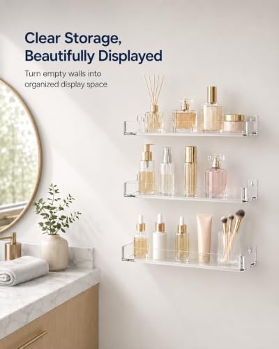 MaxGear Acrylic Floating Shelves, Clear Perfume Shelf for Wall, Set of 3