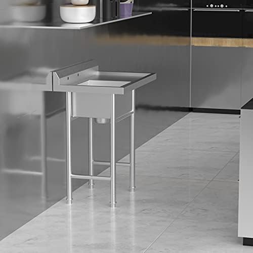 Bonnlo 304 Stainless Steel Utility Sink with Drainboard, One Compartment Workbench Sink Commercial Sink for Restaurant, Laundry Room, Backyard