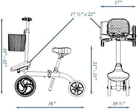 Smooth Seated Knee Scooter, Slow Propelled Steerable Mobility Knee Walker Crutches, Wheelchair Alternative with Dual Brakes