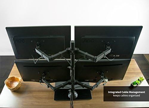 VIVO Black Adjustable Quad Monitor Desk Stand Mount, Free Standing Heavy Duty Glass Base, Holds 4 Screens up to 27 inches, STAND-V004FG