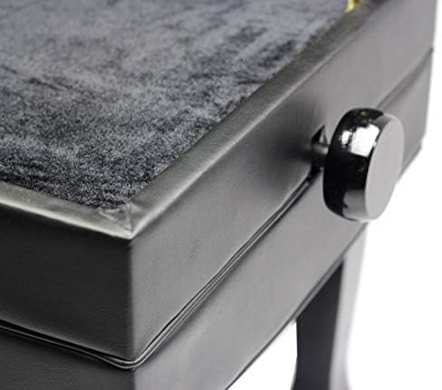 Griffin Piano Bench (Genuine Leather Plus Series) – Adjustable Ergonomic Keyboard Stool with Storage, Black Wood Frame for Home, Musicians