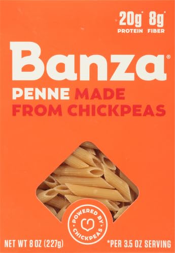 Banza Penne Pasta from Chickpeas - Gluten Free, High Protein, and Lower Carb Protein Penne Chickpea Pasta - 8oz