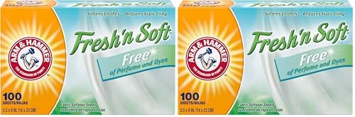 Arm & Hammer Fabric Softener Sheets, Free of Perfumes and Dyes, 100 ct