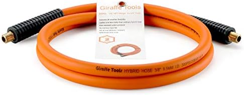 Giraffe Tools Hybrid Air Hose, 3/8 inch x 50 ft, 1/4 in. MNPT Fittings | 300 PSI Heavy Duty, Lightweight Air Compressor Hose