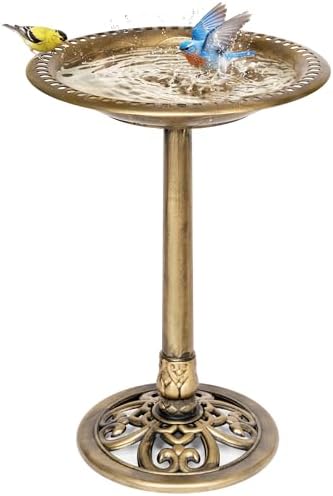 VIVOHOME Bird Bath for Outside, Polyresin Pedestal Birdbath, Green | Weather-Resistant, 20-Inch Bowl, 28-Inch Height, for Outdoor/Garden, Bird-Friendly, Easy to Clean