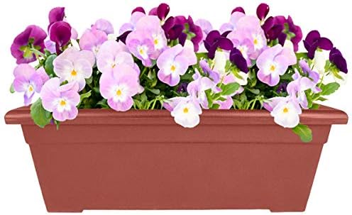The HC Companies Romana Planter Box, 28 Inch, Clay, 1-Pack | Plastic, Drainage Plug, Lightweight, UV-Resistant, for Garden, Patio, Balcony & Fence