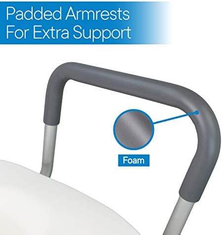 RMS Raised Toilet Seat - 5 Inch Elevated Riser with Adjustable Padded Arms