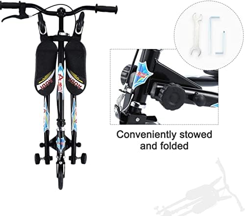 Swing Scooter for Kids, 3 Wheels Foldable Wiggle Kick Scooter Push Drifting with 4 Adjustable Handlebar & 2 Rear LED Wheel for Boys and Girls Ages 3-8