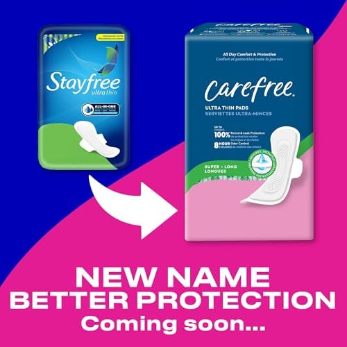 Stayfree Ultra Thin Super Long Pads with Wings For Women, Reliable Protection and Absorbency of Feminine Moisture, Leaks and Periods, 32 count