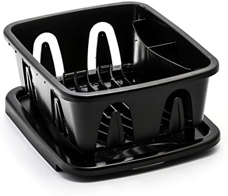 Camco RV Mini Dish Drainer & Tray - Features a Sloped Drain Tray Design, Heavy-Duty Construction - Ideal for Small Spaces, Apartments, Boats, and More -9.5"L x 11.7"W x 4.75"H - Black (43512)