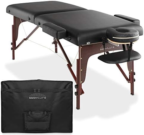 Saloniture Professional Portable Lightweight Bi-Fold Memory Foam Massage Table with Reiki Panels - Includes Headrest, Face Cradle