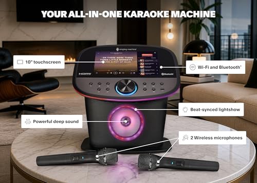 Singing Machine Karaoke Machine Screen, WiFi, Music Apps, 2 Microphones | All-in-One Karaoke Adults/Kids, Built-in Screen, 2 Wireless Mics, WiFi Enabled, App Compatible YouTube/Spotify, Home & Partie