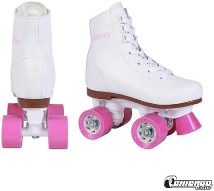 Chicago Rink Roller Skates for Girls & Boys – Durable Top Performance Indoor/Outdoor Use Skate Shoes with Padded Ankle Collar, Lace-Up & Velcro Strap – 54mm Urethane Wheels, Semi-Precision Bearings