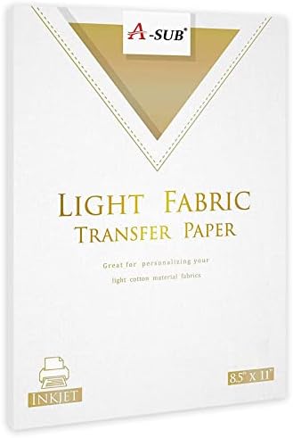 A-SUB Iron On Heat Transfer Paper for Light T-Shirts 20 Sheets 8.5x11 inch