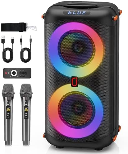 Karaoke Machine with 2 Wireless Microphones, Portable Bluetooth Karaoke Speaker for Adults