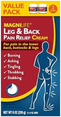 MagniLife Leg & Back Pain Relief Cream (4 oz), Topical Support for Leg Pain & Lower Back Discomfort, Fast Absorbing, No Residue, Mild Scent, Massage-in Formula