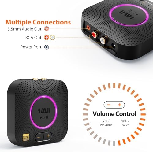 1Mii B06+ Bluetooth Receiver, Hi-Fi Wireless Audio Adapter, Bluetooth 5.3 Receiver with 3D Surround aptX HD aptX Low Latency for Home Music Streaming Stereo System