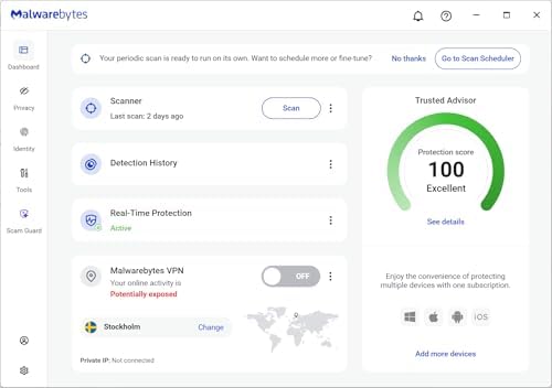 Malwarebytes Standard, Premium Security | 1 Year, 5 Device | Windows, Mac OS, Android, Apple iOS, Chrome [Online Code]