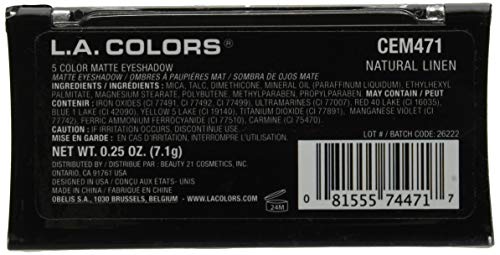 L.A. COLORS 5 Color Matte Eyeshadow Palette, Natural Linen CEM471